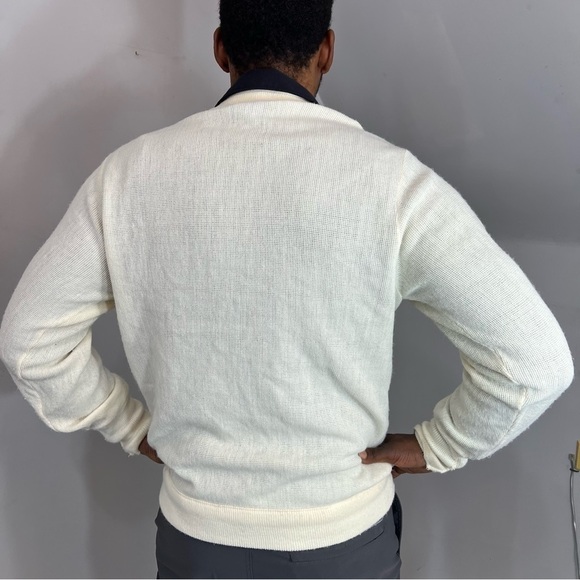 Vintage Izod Neutral Knit Cardigan Classic Stretchy White Sweater Large V Neck - Picture 6 of 14